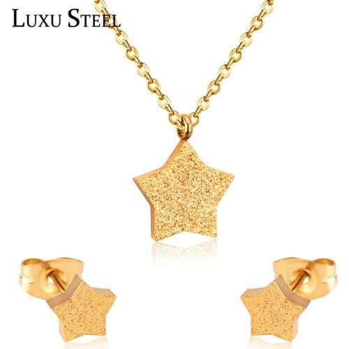 LUXUSTEEL pendientes Earrings For Women Classic Star Necklaces Gold Color Collars Choker Stainless Steel Jewelry Sets Friend