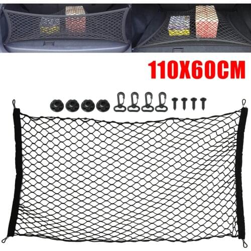Car Trunk Nets 110x60cm Elastic Strong Nylon Cargo Luggage Storage Organizer Net Mesh With Hooks For Car Van Pickup SUV MPV