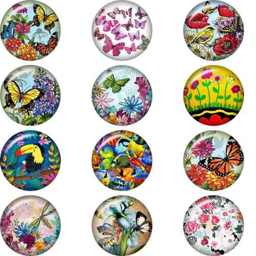 Mixed Glass Snap Button Jewelry Plant Butterfly Flower For DIY 18MM Button Snap Bracelet Necklace Jewelry