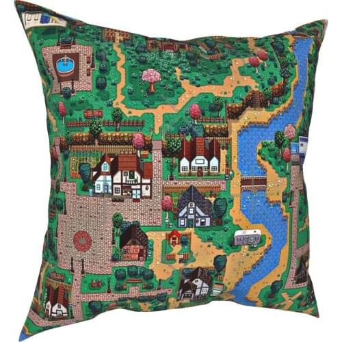 Stardew Valley Town Map Pillow Case Cover Pillow Case Satin 60X60Cm Easter Pillowcases Cases With Anime