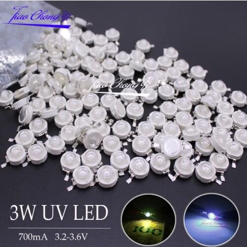 1-10pcs 3W UV Purple LED Ultraviolet Bulbs Lamp Chips 365nm 375nm 380nm 385nm 395nm 400nm 405nm 410nm 420nm 3W High Power Light