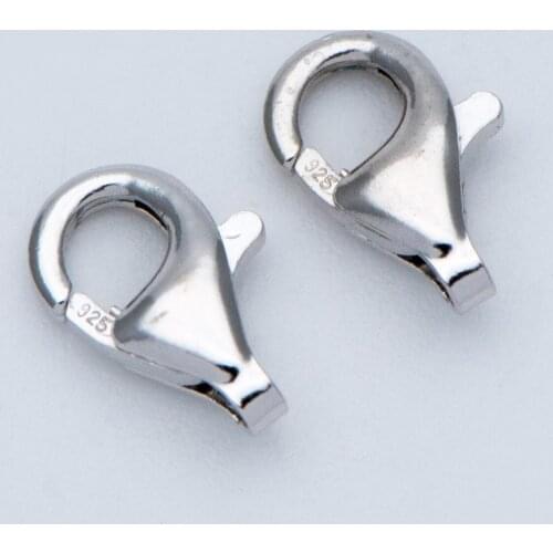 10pcs Rhodium plated Sterling Silver Lobster Clasps 9mm, Oval Teardrop 925 Silver Clasps Wholesale Diy Jewelry Findings (S032)