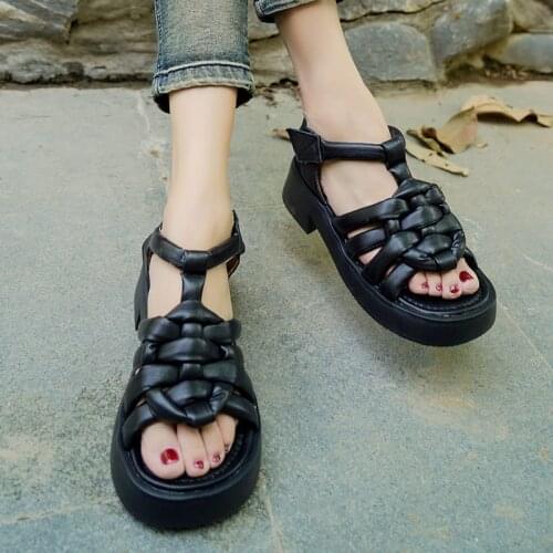 Careaymade-Womens Sandals flat bottom new woven soft soled shoes womens Retro Roman style breathable sandals muffin shoes