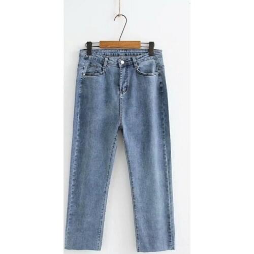 Plus Size Womens Stretchable Jeans Blue Plaid Ankle Trousers Officewear Pants high waist jeans