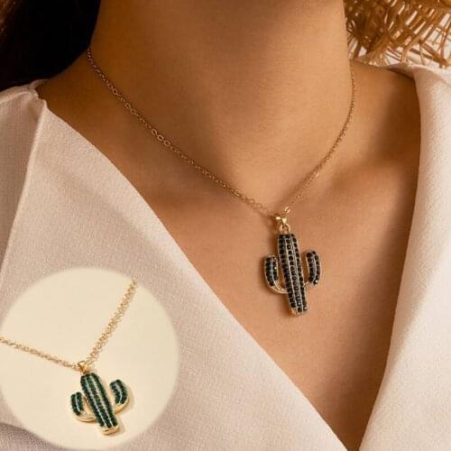 Tocona Women Necklace Alloy Metal Adjustable Cactus Pendant Trendy Gold Color Bohemian