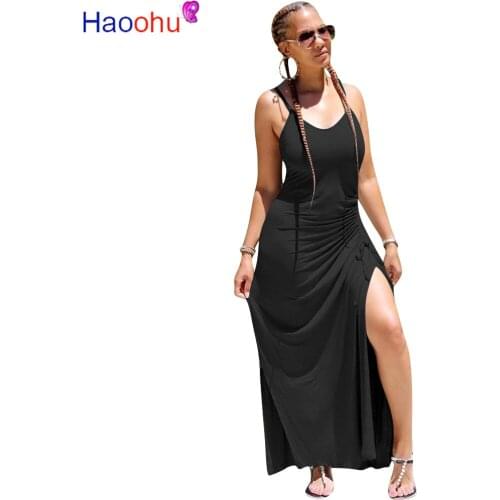 Ruched Drawstring Elegant Party Dress Women Sexy Spaghetti Strap Open Back Bandage Dress Summer Side High Split Dress