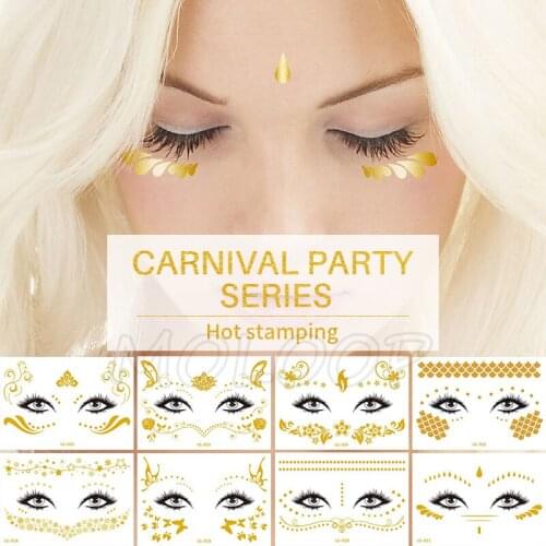 Gold Face Temporary Tattoo Sticker flower Waterproof Freckles Makeup Eye Decal Body Art for Girl Kid design 20