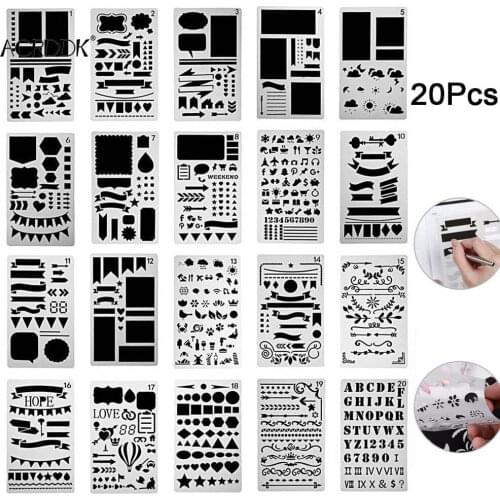 12/20 Pcs Bullet Journal Stencil Set Plastic Planner DIY Drawing Template for Diary Notebook Scrapbook DF