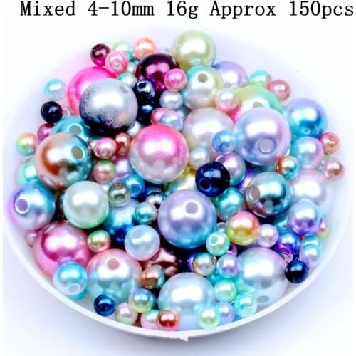 150pcs 4-10mm Mixed Size Rainbow Multicolor ABS Imitation Pearl Beads Round Loose Beads DIY for Bracelet Necklace Jewelry Making