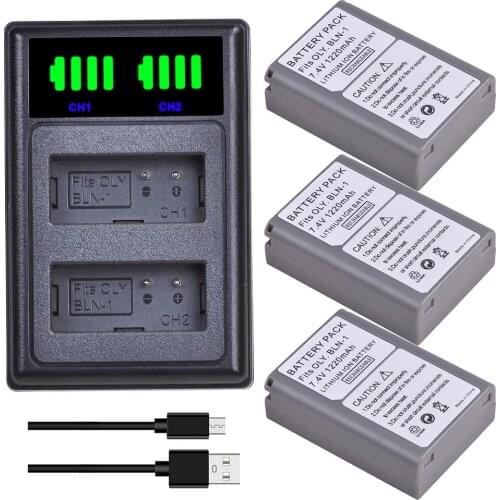3×BLN-1 PS BLN1 PS-BLN1 Batteries + Dual LED Built-in USB Charger for Olympus OM-D E-M1 E-M5 Mark II PEN-F E-P5 EM1 EM5 PENF EP5