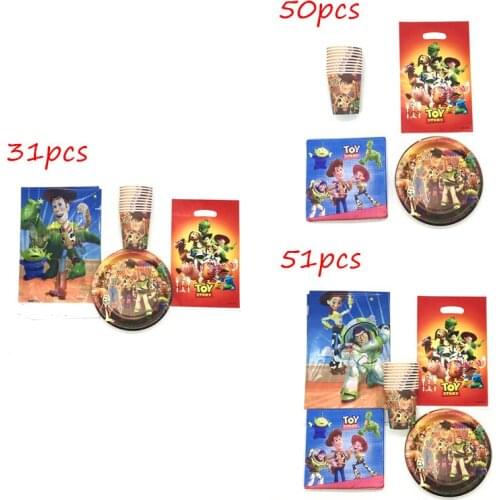 51pcs Toy Story Theme Party Supplies Paper Cup Plate Napkin Birthday Tablecloth Birthday Party Gift Bag Decorations Sets Supply