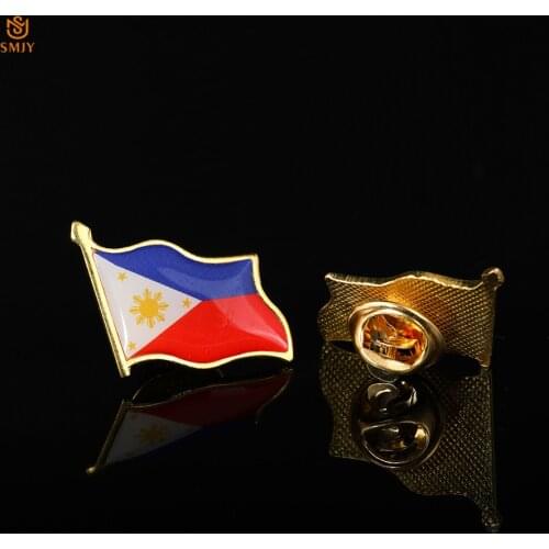Asia Philippines Metallic Enamel Flag Brooch Patriot Peace Activity Lapel Wearable Safety Buckle Badge Pin Denim Jacket Jewelry