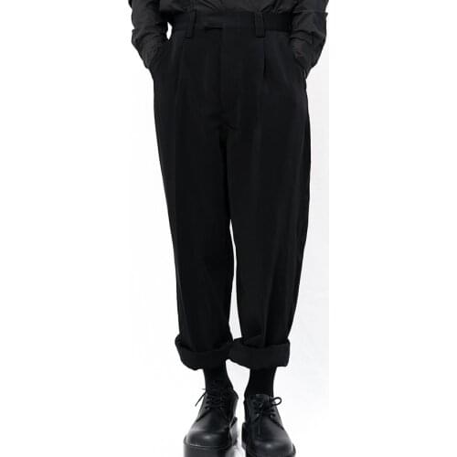 Yamamoto Style Mens straight casual pants loose dark simple hem can wear tight pants big trendy man