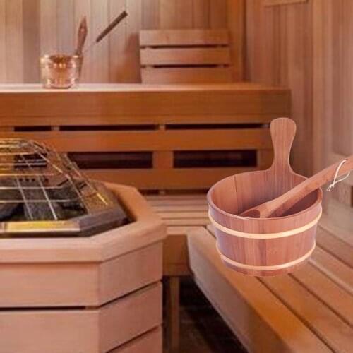 Sauna Wooden 4L Large Capacity Bucket And Ladle Kit Steaming Bathroom Equipment Home Sauna SPA Accessories