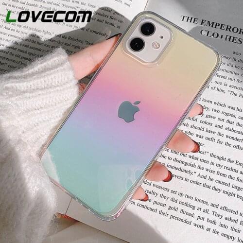 LOVECOM Laser Aurora Colorful Gradient Phone Case For iPhone 11 12 Pro Max XS Max 7 8 Plus Soft IMD Shockproof Clear Back Cover