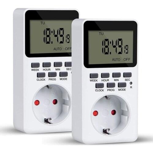 Digital Timer Switch, 20 Programmes With Child Safety Protection, Programmable Plug-In Timer Switch 2PCS EU Plug