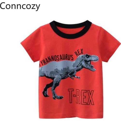 Red Dinosaur Childrens Clothing Korean Cotton Tees Kids Short-sleeve T-shirt 2021 Summer Toddler Baby Clothes Boys Graphic Tee