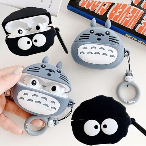For Huawei FreeBuds Pro Cute Cartoon Anime Totoro Case for Huawei FreeBuds 3 Black Coal Ball Briquettes Wireless Earphone Cover