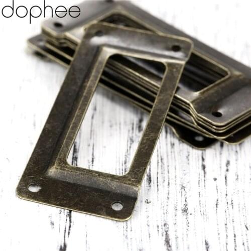 Dophee 10Pcs Antique Brass Vintage Metal Label Pull Frame Handle File Name Card Holder for Furniture Cabinet Drawer Box 62*29MM