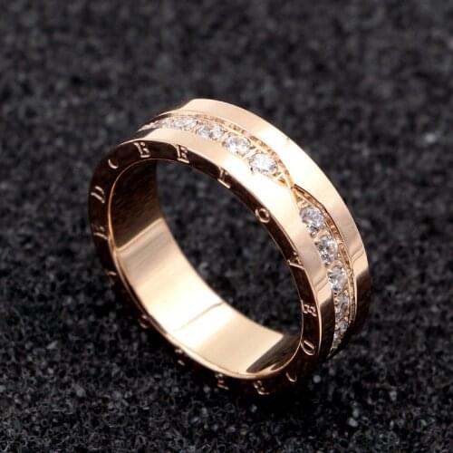 Titanium Steel Carving BELOVE Micro Inlaid Zircon Rose Gold Colour Ring Brand Wedding Jewelry Love Ring For Woman R714