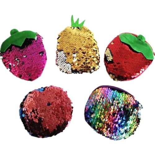 M010 Coin Purse Pineapple Strawberry Round Sequins Two Different Color Zero Bag Girl Women Student Gift Wholesale