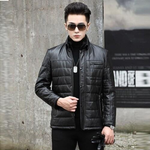 Leather Jacket Men Slim Real Leather Jackets Winter Genuine Cow Leather Mens Duck Down Coat Jaqueta De Couro NR42 YY514