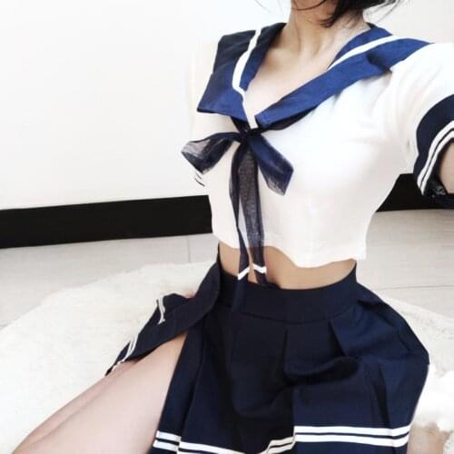 Cute Sexy Student Clothing Jk Japanese Sailor School Uniform Girl Maid Navy Crop Top Side Slit Pleated Miniskirt Cosplay Costume