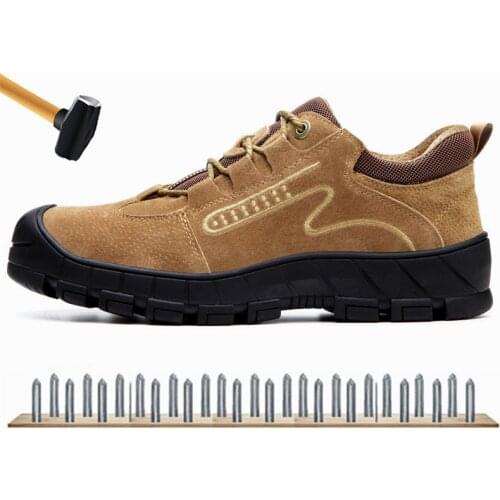 Men Safety Shoes Non-slip Puncture-Proof Security Work Shoes with Steel Toe Cap Breathable Cow Suede Boots Male Sneakers