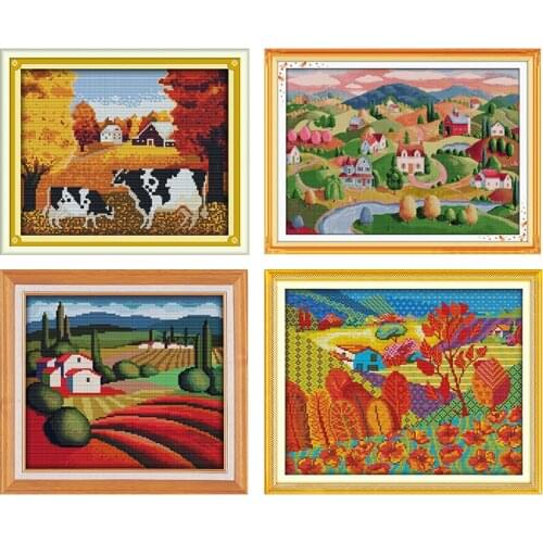 The Harvest In Autumn Cross Stitch Kits Stamped Patterns Counted 11CT 14CT Printed Handmade DMC Thread Needlework Embroidery Set