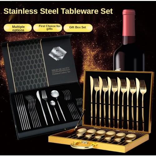 24pcs Gold Dinnerware Set Stainless Steel Cutlery Set Mirror Silverware Knife Fork Spoon Tableware Flatware Set Dishwasher Safe