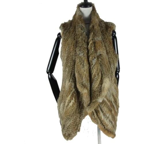 2019 lady New Foreign Style Knitted Rabbit Fur Vest Handmade Double-sided Knit Fur Waistcoat Women Fur shawl Fur Gilets poncho