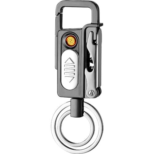 NewUSB Keychain LED Lighter Outdoor Metal Windproof Multifunction Charging Cigarette Lighter Beer Wine Corkscrew Gadgets For Men