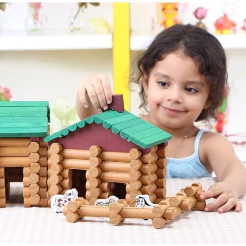 Onshine DIY House 170pcs Wooden Farm and shop log set Building Blocks Architecture Toys for Kids 3Y