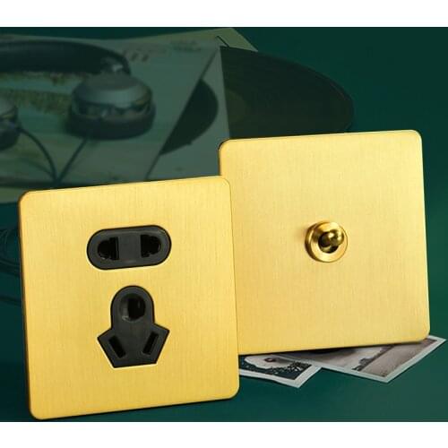 Retro Wall Light Toggle Switch 1-4 Gang 2 Way Gold Brass Stainless Steel Panel Switch Wall Electrical FR Socket