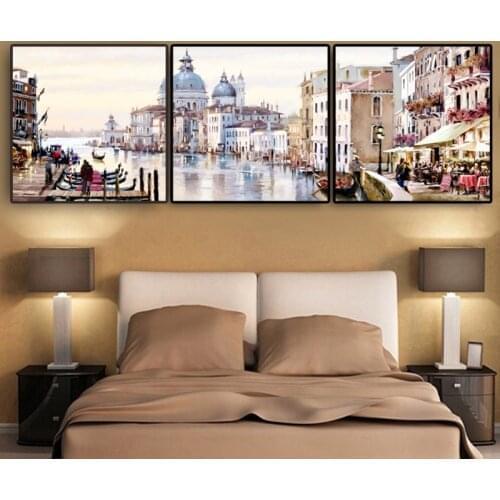 3Piece Abstract Venice City of Water Oil Painting on Canvas Buildings Cuadros Posters and Prints Wall Art for Living Room