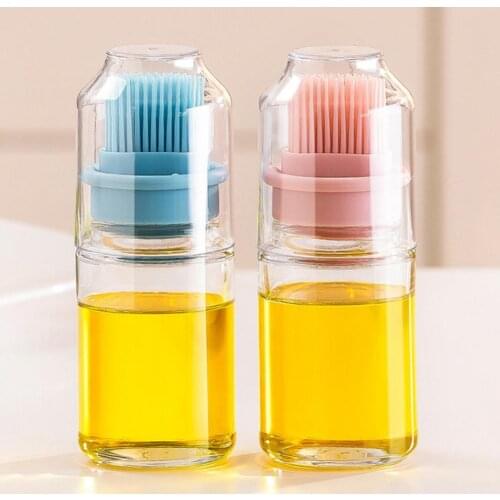 Portable Silicone Integrated Oil Bottle Brush with Cover Baking BBQ Kitchen Tool