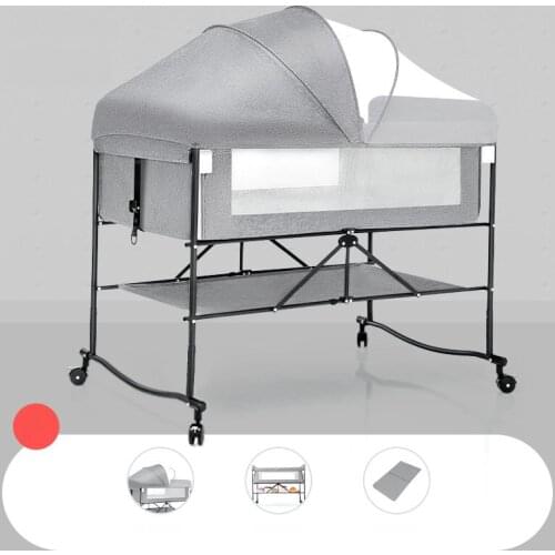 Foldable Baby Crib With Adjustable Height, Portable Bedside Sleeper Cot Infant Bed