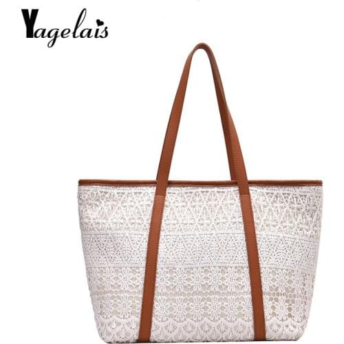 New Patchwork Lace Bag Large Capacity Simple Shoulder Bag For Women Foldable Shopping Handbag Fashion Travel Beach Bag