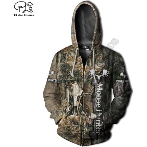 Moose Hunting 3d all over printed hoodies autumn Sweatshirt women for men Casual zipper hoodies Harajuku Drop shipping