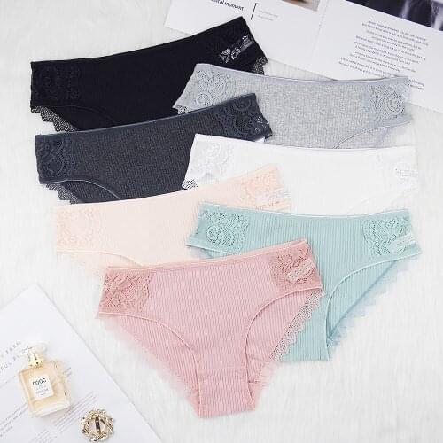 3 Pcs Lot Underwear Women Cotton Panties for Ladies Sexy Lingerie Feminina Lace Solid Seamless Briefs Custom Thong Wholesale