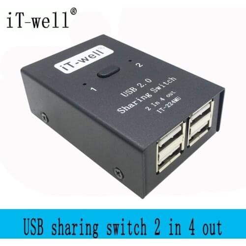 USB 2.0 Manual Sharing Switch 2 Computers Sharing 4 Devices Peripheral Switcher Box Hub Mouse, Keyboard, Scanner, Printer, PC