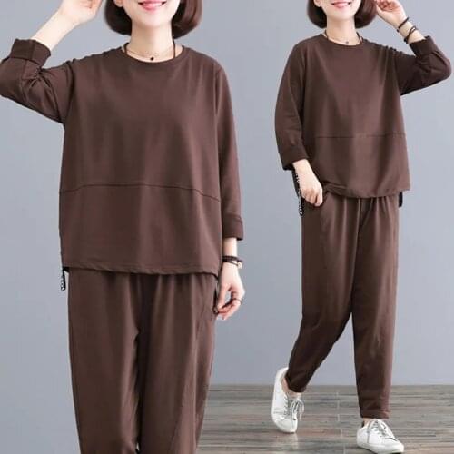 Spring Solid Color Loose Tracksuit Two Piece Set Women Plus Size 5XL Casual Pullover Tops + Harem Pants Suit Sports Loungewear