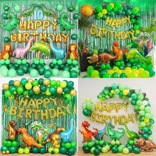 105pcs Dinosaur Balloons Garland Kit Birthdays Baby Showers Jungle Safari Green Foil Balon Dinosaur Baloon Party Decoration
