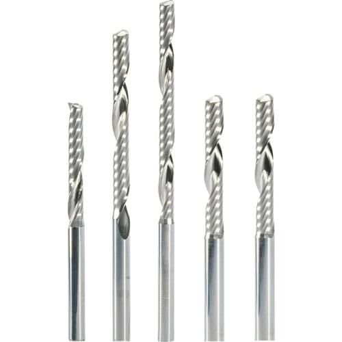 High Quality 10pcs 3.175mm 4mm CNC Bits One Single Flute Spiral Router Carbide PVC Wood End Mill Cutter Tool 17mm 22mm 42mm 52mm