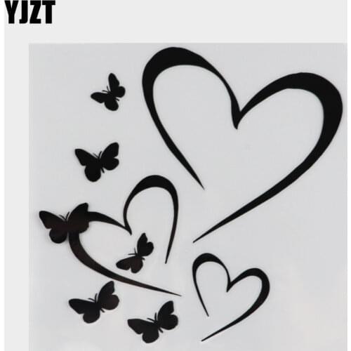 YJZT 15CM*14.3CM Romantic Love Heart Butterfly Decor Car Sticker Vinyl Decal Black/Silver C24-0196
