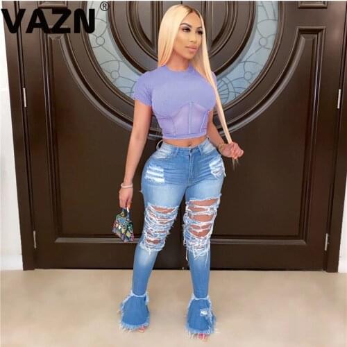 VAZN Young style 2020 summer sexy lady 8 colors solid short skinny T shirt short sleeve O-neck knitted T shirt lady fashion tops