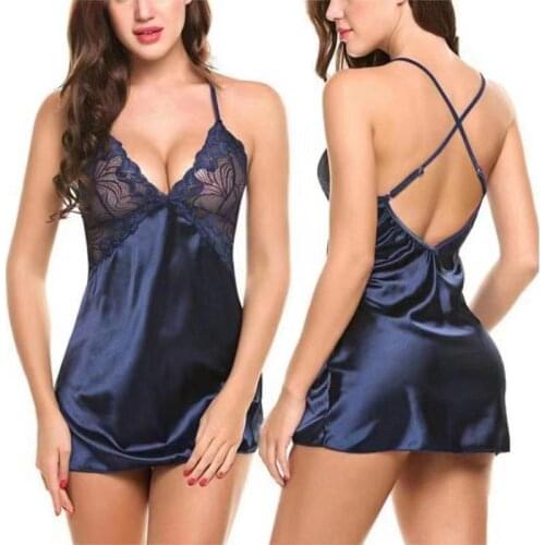 Womens Sleepwear Pajamas Sexy Lace Satin Sleepwear Nightdress Home Wear Summer Sexy Backless Sleep Lounge Nightgown Shinny Silk