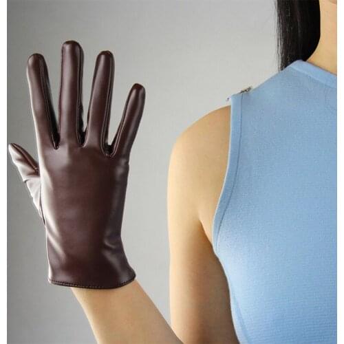 2018 Hot Sale Gloves Women Short Simulation Leather PU21cm Unlined Dark Brown Coffee Color TB35