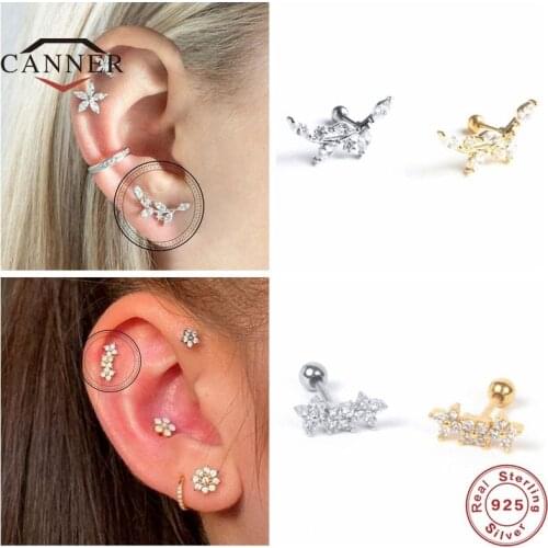 CANNER 925 Sterling Silver Stud Earrings for Women Horse Eye Zircon Thread Piercing Ear Bone Earring Earings Jewelry pendientes