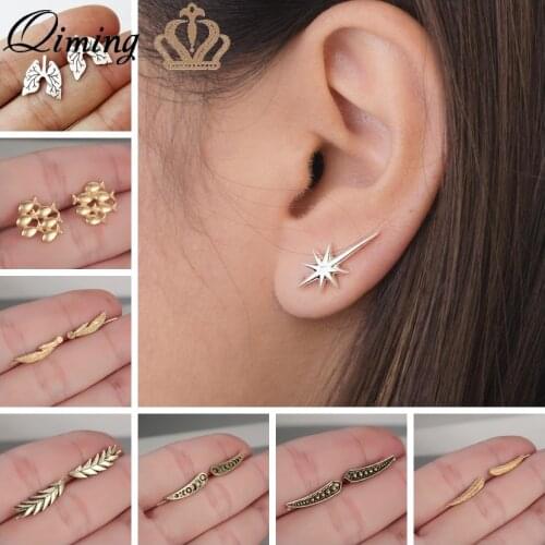 Fahion Bohemian Stud Ear Climber Earrings For Women Gold Medical Ocean Fish Leaf Leaves Hexagram Star Moon Earrings Dropship